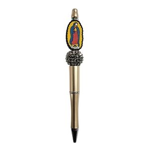 Virgen De Guadalupe Handmade Beaded Ballpoint Twist Pen Gold Focal Bead
